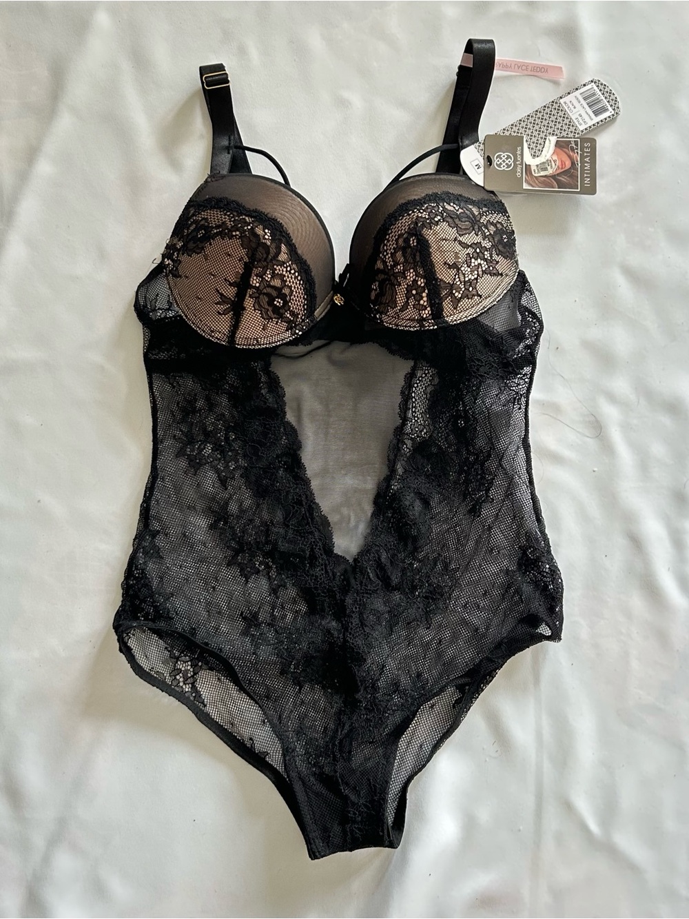 NWT Daisy Fuentes Medium Black Lace one piece lingerie bodysuit babydoll sexy